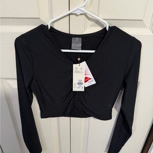 CALIA by Carrie Underwood Black Long-Sleeve Ruched Crop Top